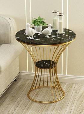 沙轻奢理石茶几大单双层客厅发边几创JOS意铁艺卧室床圆形茶几头