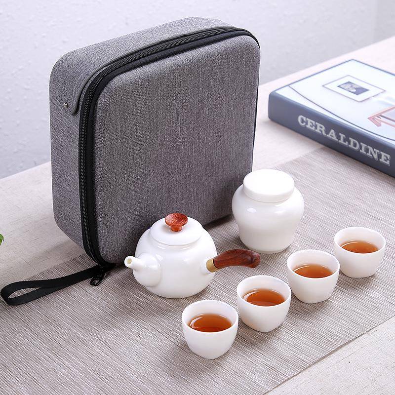 玉272堂旅行便携户外中国白具德化陶瓷茶具套装德茶陶包瓷罐整套