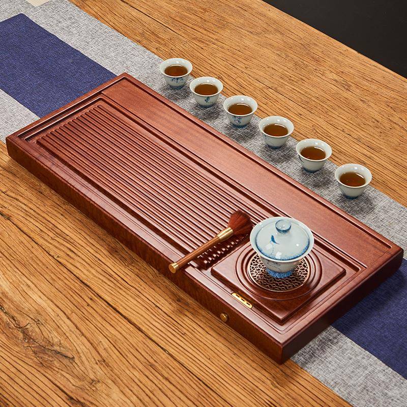 草人花梨木茶盘家用客厅整排实木茶台水木38小号电木茶盘储水块托