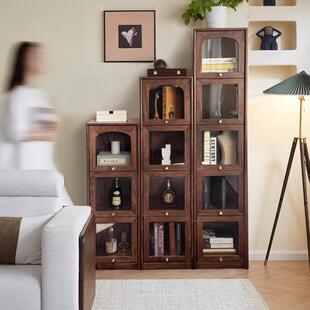 北美古黑胡桃木纳组合书柜客木厅防尘拱形复边柜家用全SG 458实收