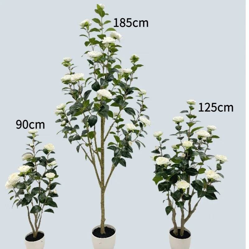 白色仿真茶花树人造花卉绿植办公室客厅庭院落地盆栽仿真绿植盆栽