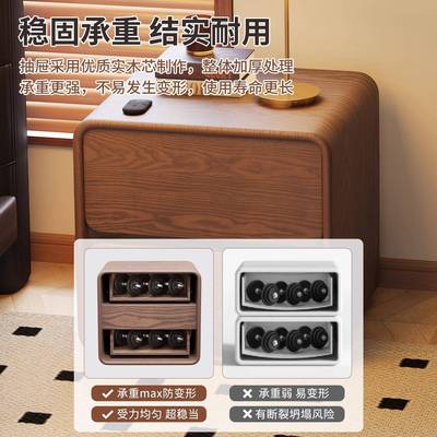 2025简易储柜物新款EBL室头收纳柜卧现床头柜简约代实木床置物床