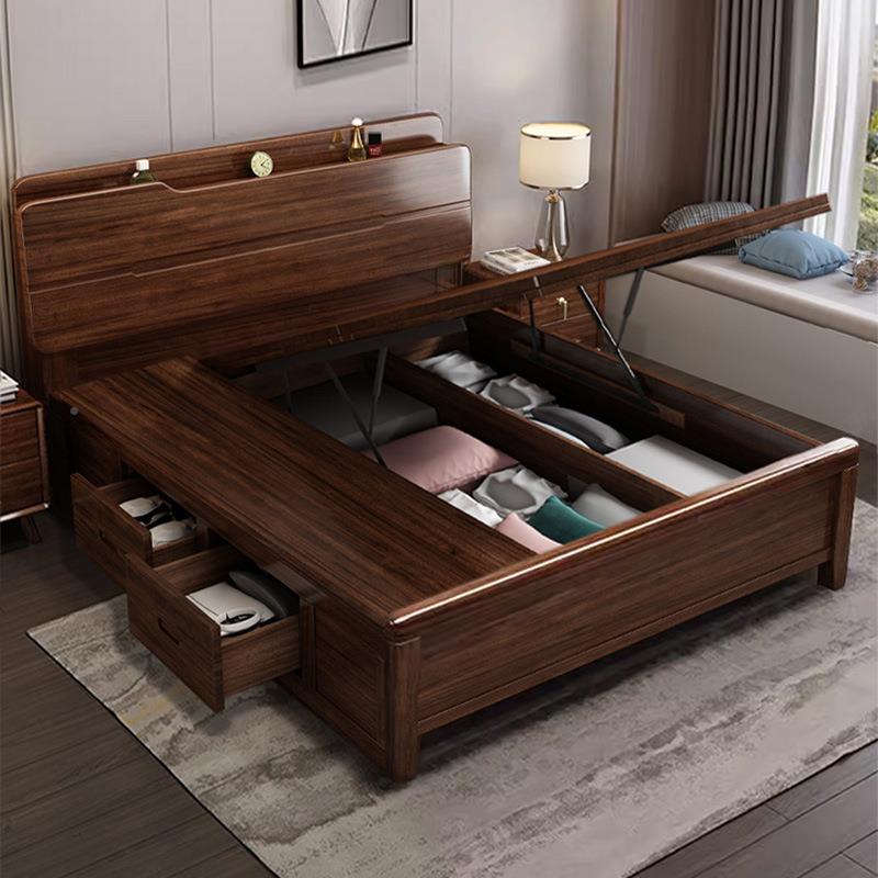 新式实木床物带储轻奢桃木现代简中约1米8木制双胡人床家用主tb-8