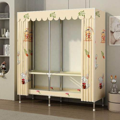 简易ZJA衣固柜出租房卧室组钢装管纯钢架加加粗加厚家居色布制衣