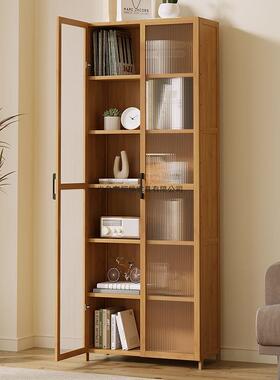 书架落置物架防EON家用实木书柜柜带地门尘透明玻璃门一体靠墙储