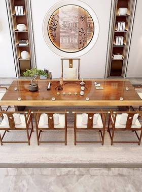 新式实木大茶桌椅组合茶台家用茶几2客中厅2板05办XTI公室泡茶一