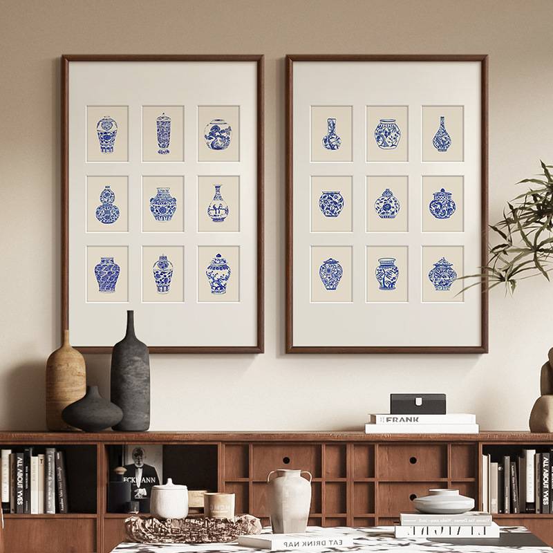 青花瓷·瓶安》法式现代中国风客厅装饰画新中式餐厅玄关花瓶挂画图片