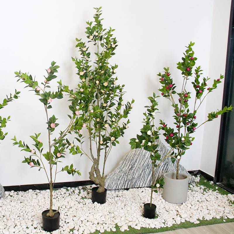 现花货山茶树仿真景落地植假盆栽商场服装绿店橱窗造仿真茶树GUB