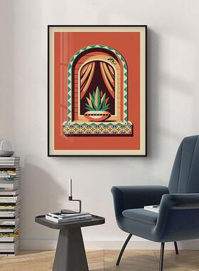 热画带夏威夷风情抽象植仙人掌ITJ物室摩洛哥装饰客厅卧书房挂画