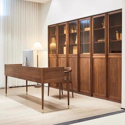 北美黑胡桃木书极柜书架XNQ组合意式实木简书房家轻奢满墙落地书