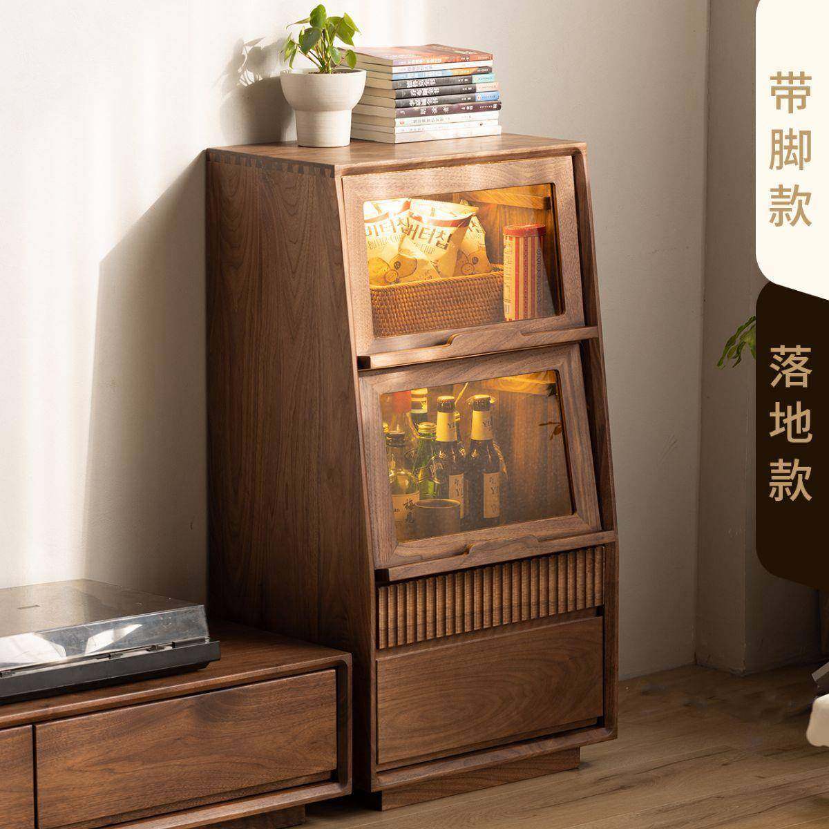 北美边黑胡木电视柜客厅桃实木家具沙RKC发立柜翻门盖玻璃柜子斗