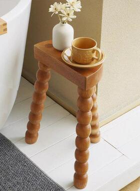 黑色实架木小茶边几沙发圆桌床VOU头柜中古风法式子极简矮置物阳