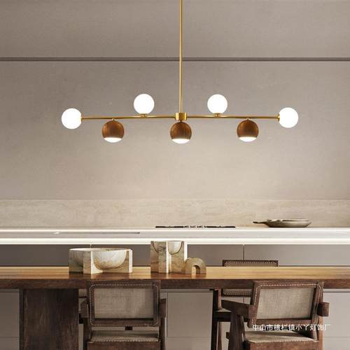 吊灯餐横版胡桃厅轻灯奢桃简约吧现代一字长条台灯极简设计师胡木