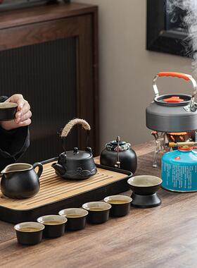 外煮茶炉载便携式功旅行茶具套装带烧水夫车露营泡茶户器BUI茶盘