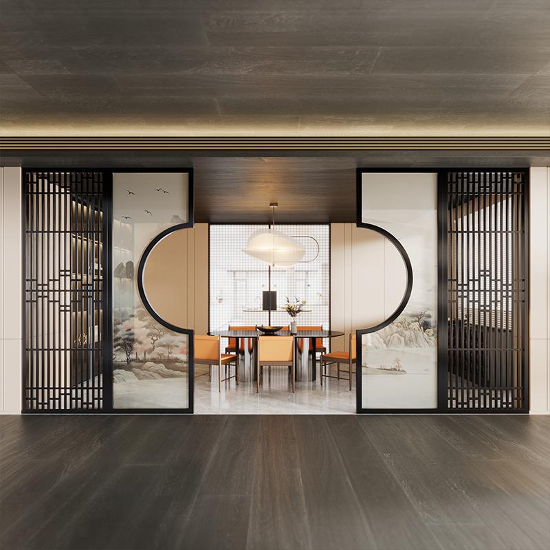 J^新简中式屏风隔断客厅现纺纱拱形代厅约餐可订入户栅玄关镂空格