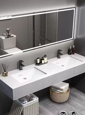 洗简约现代大理石双洗手台58546盆一体浴室组柜合公共卫生间漱洗