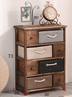 简XTI易实木床古头简约卧室床边复柜收纳储物柜斗柜柜藤编置物柜