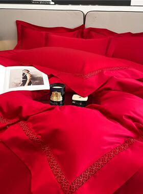 轻奢风被100支长件棉hcv-336纯棉镂空四套简约纯色套床单绒全棉床