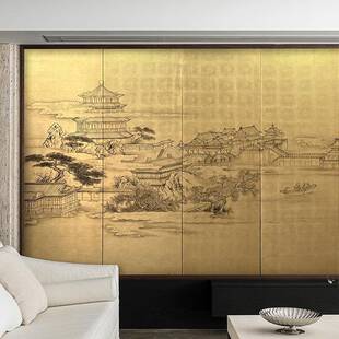 宋式厅中古客屏风金箔折沙发户背景隔A42断移动折叠玄关入户屏小