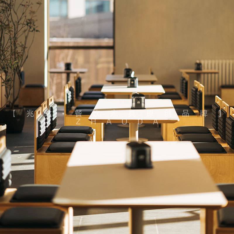 原木色餐厅家具网红带靠背卡座沙发简约长桌轻奢一桌四椅快餐桌椅