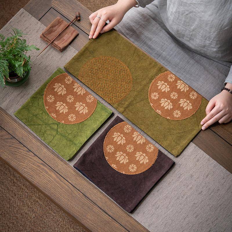 扎染干帆布泡席中家简约茶席茶桌垫布用隔CX-005热垫桌旗茶道配式