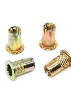 M6拉螺母8半六角铆螺母MM10914平头竖纹螺帽铆镀彩螺锌丝帽厂家