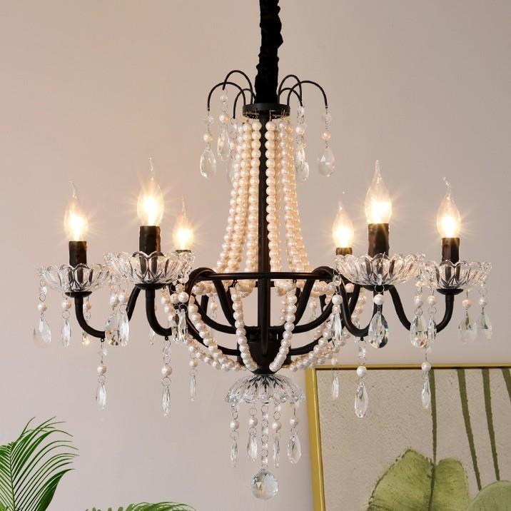 美卧式水晶灯法式古餐珍珠吊灯中古别墅客厅厅室复389式楼大气复