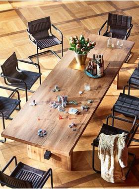 美复古实木会议桌形长方形公YST09141桌洽谈桌椅工业风办长方式实