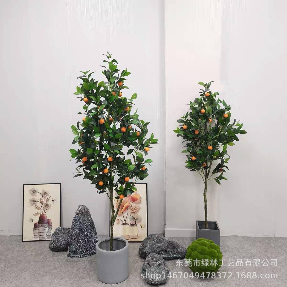仿真桔子树落柠地摆放小盆景观人造塑料KPM橘子栽仿树假檬真树橘