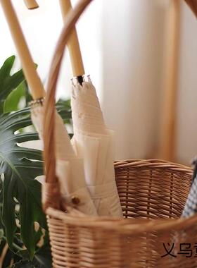 入柳编放伞架门玄关雨伞筐桶藤编收纳式手提收纳篮简aYi6pEsD日约