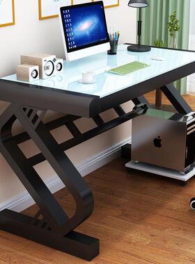 电脑桌台式家用公桌卧化室书办简约桌钢玻璃写字DFO桌经济型电脑