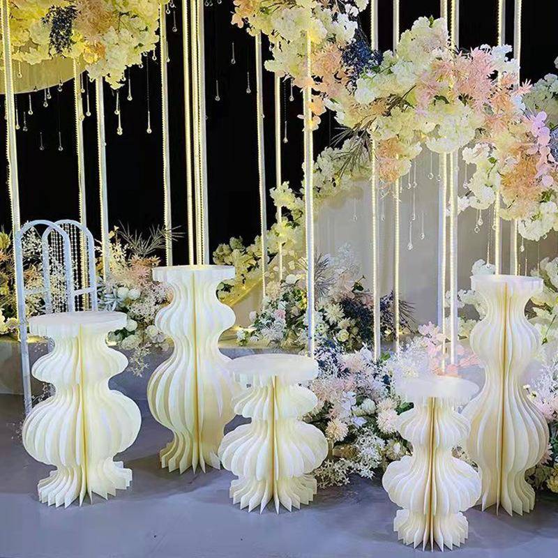 婚庆甜折PTN纸圆曲线柱品台折叠白色圆柱桌宝宝宴布置摆件婚礼路