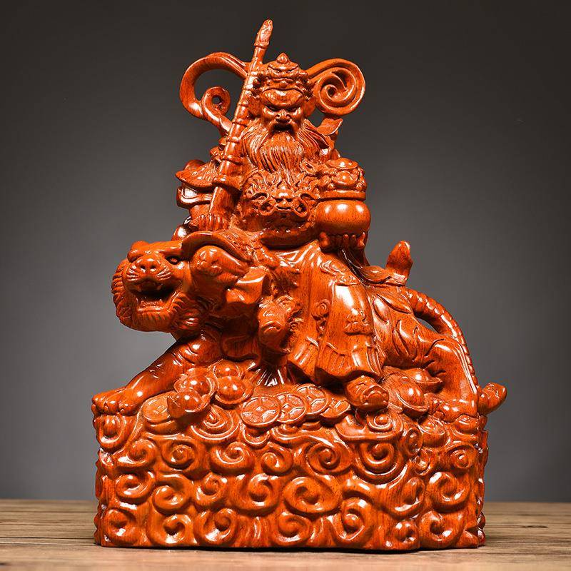 花梨木雕刻武财神公司LDS0879明神像赵店摆件家居公铺装饰工艺品