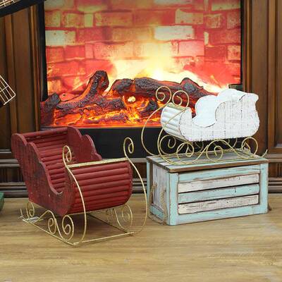 圣节诞装饰木质900雪场车木制鹿车圣诞摆景布置家居道具件