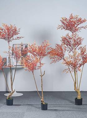 南天装竹真绿植件盆栽仿红色家居客HIM厅饰摆植物盆景南天竺造景