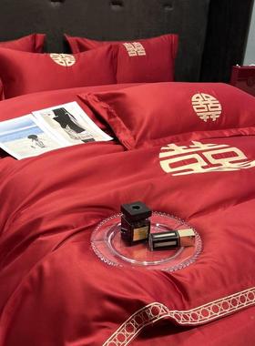 大红色水洗ZJF25299棉磨毛结婚床上件新婚庆床品单婚床礼四嫁喜被