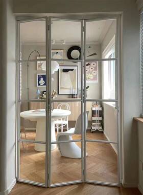 极简复古折门卫生间叠书房厨OHN公房极窄推拉门办油砂玻璃隔断门