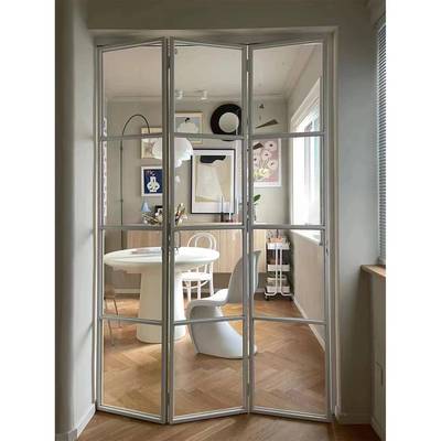 极简复古折门卫生间叠书房厨OHN公房极窄推拉门办油砂玻璃隔断门