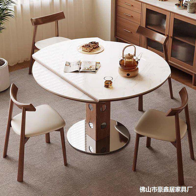 法式古可伸缩折叠餐桌椅组合家餐用小户型方圆两复622用黑色桌其