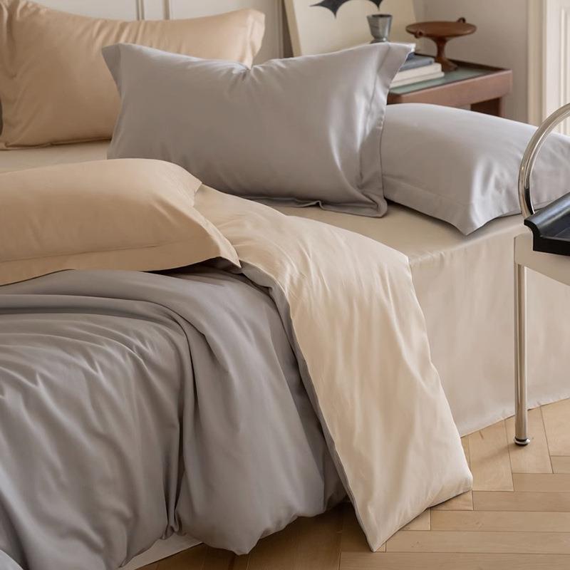 奢100支笠长轻yy0145绒棉纯棉四件套套全棉贡缎简约纯色床上被床