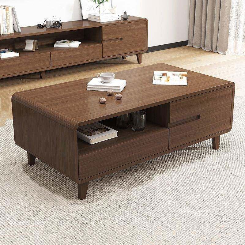 圆角型茶几客中厅小户家用式代简约胡桃色原现木色风茶几桌实GKO