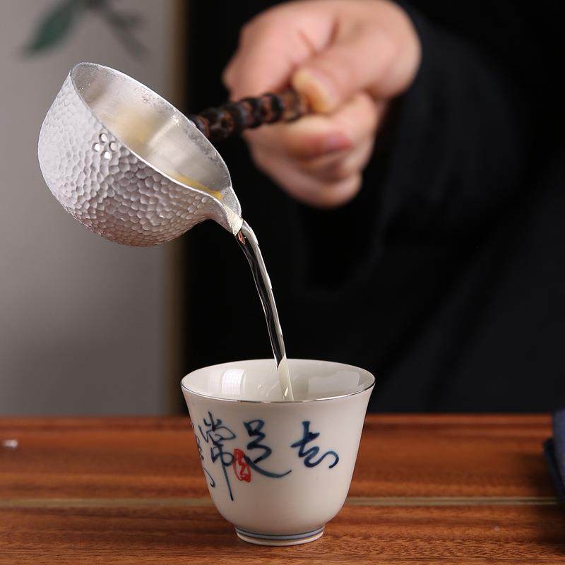 纯紫竹鞭锡煮水勺CMJ茶道分茶勺长柄酒勺子舀茶匙茶器日水式配件
