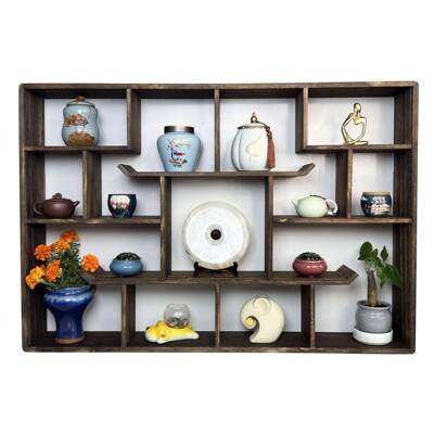 式博古架实木中挂墙壁挂式置CRL架隔断多宝阁格子架摆件约物茶简