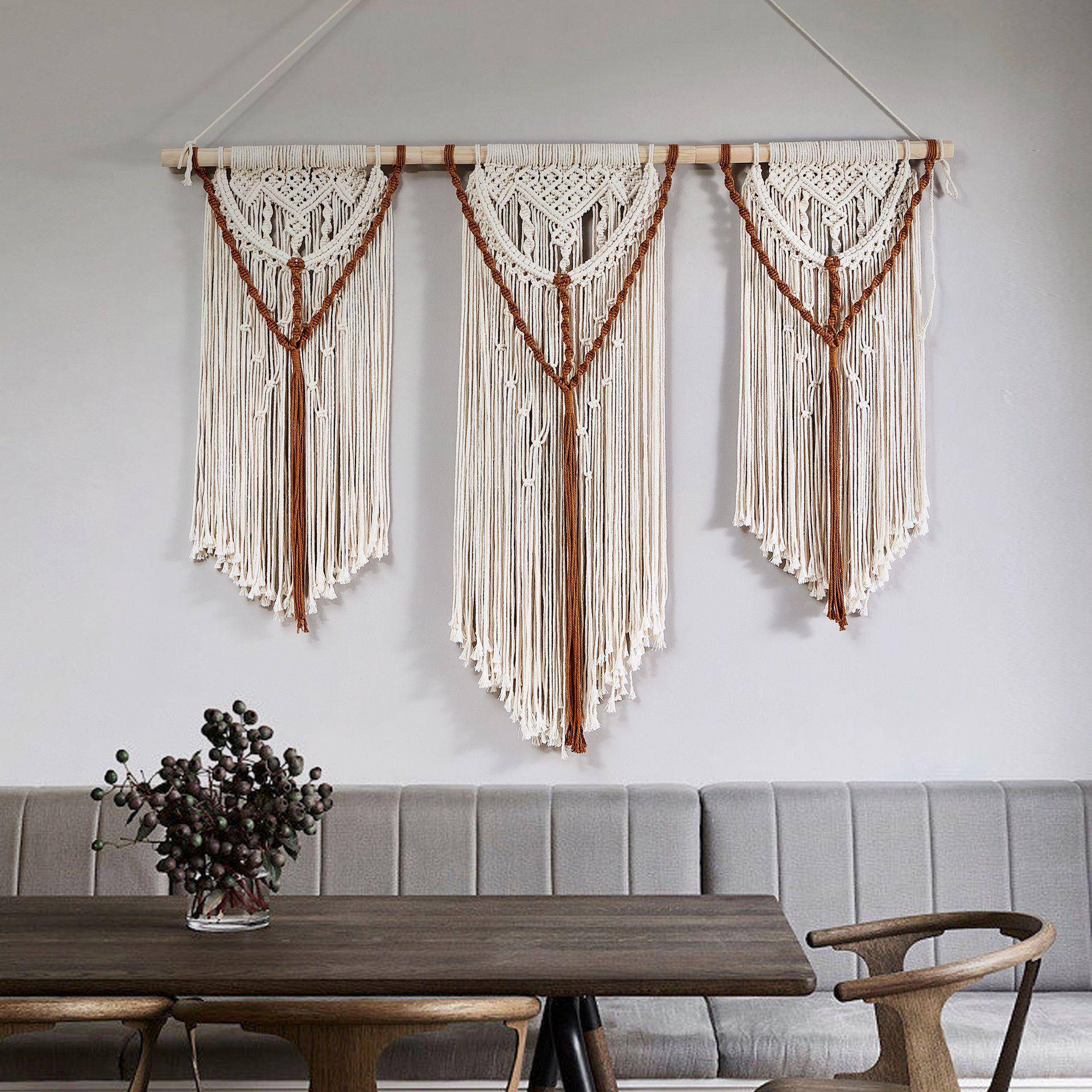 新款波西米亚毯简YPL约装饰门手工编织挂毯三段帘挂隔断可拆