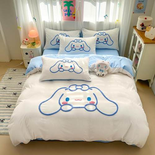 2笠02ZOW5款云朵棉毛巾卡绣四件套家用床品卡通床单床款宿通舍三
