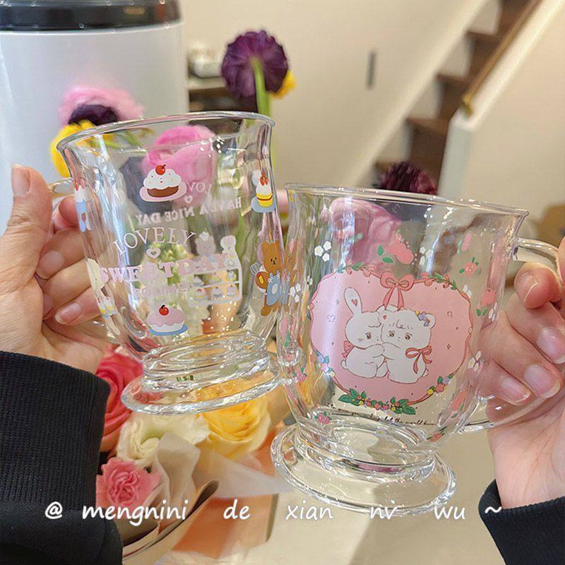 【带勺】可爱小熊蛋糕玻璃杯ins高颜值卡通杯子大容量便携喝水杯