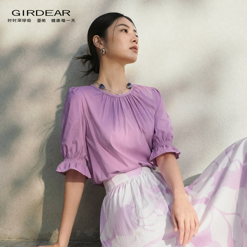GIRDEA哥弟夏季新款圆领显瘦衬衫