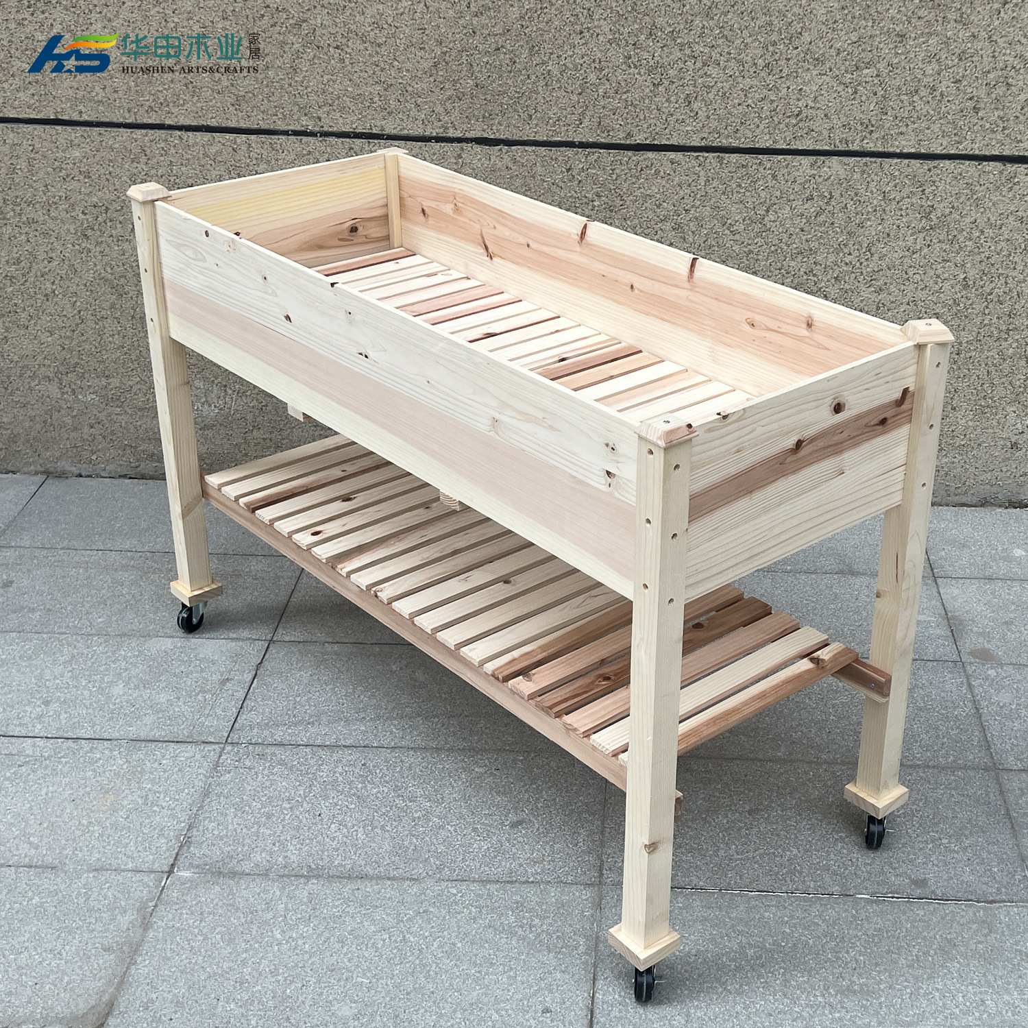 木制户外花园植物木花盆凸起花园床种植箱带架子用于庭院后院阳台