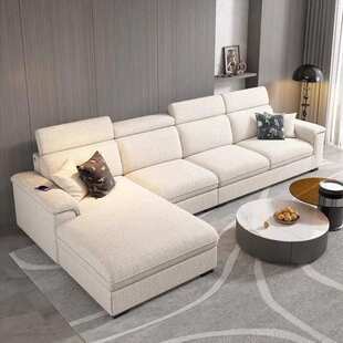 棉麻布艺直排沙发客厅奶油风简约现代大小户型贵妃组合猫爪皮沙发