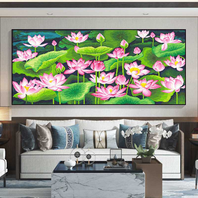 荷塘莲花十字绣2025新款线绣客厅大幅满绣大气简单一件代发工厂批